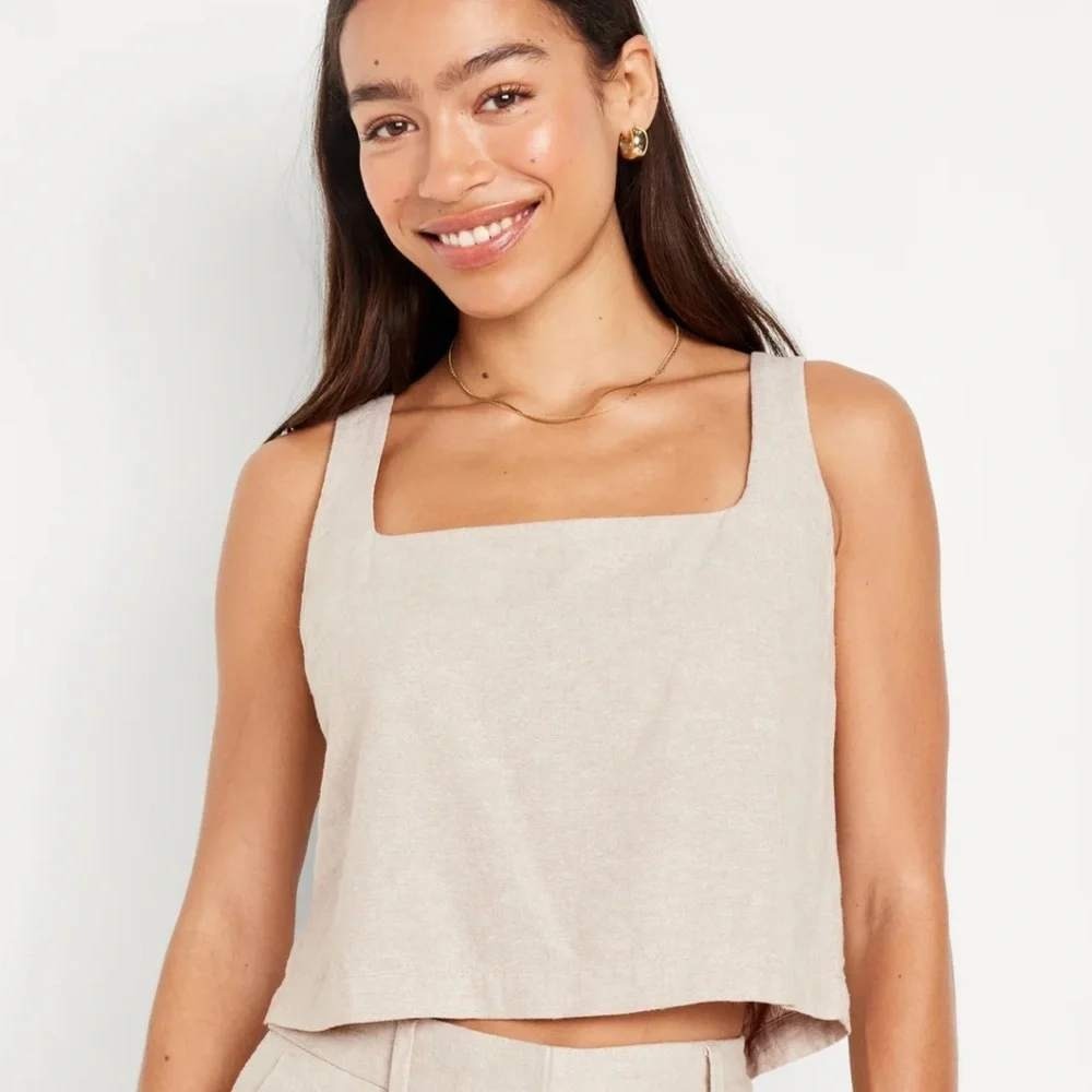 Old Navy Linen Blend Tank Crop Top Size S - Square Neck Sleeveless